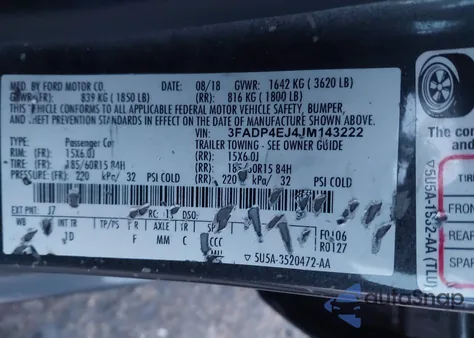 2018 Ford Fiesta Se from USA, damaged, VIN 3FADP4EJ4JM143222